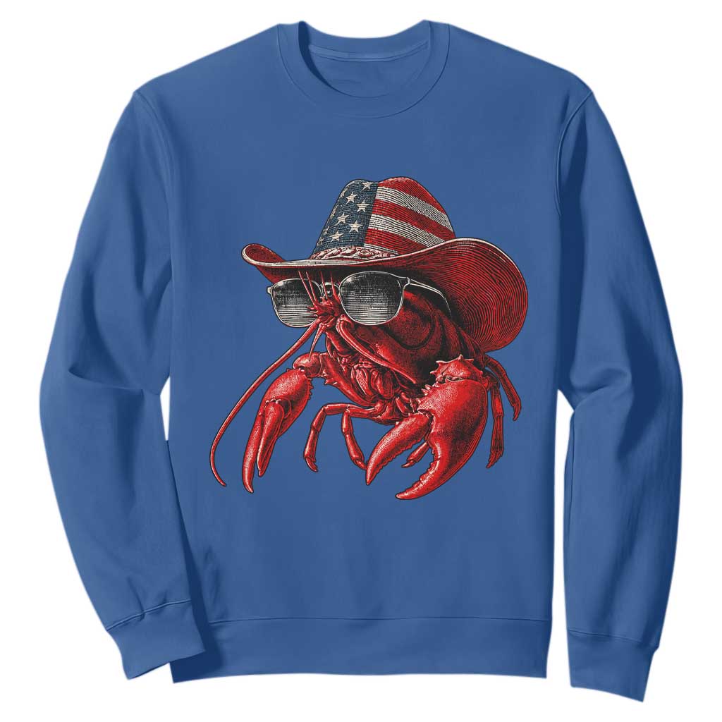 Funny Western Country Crawfish Lover Graphic Sweatshirt American Flag Cowboy Lobster Patriotic Cajun Season TS10 Royal Blue Print Your Wear