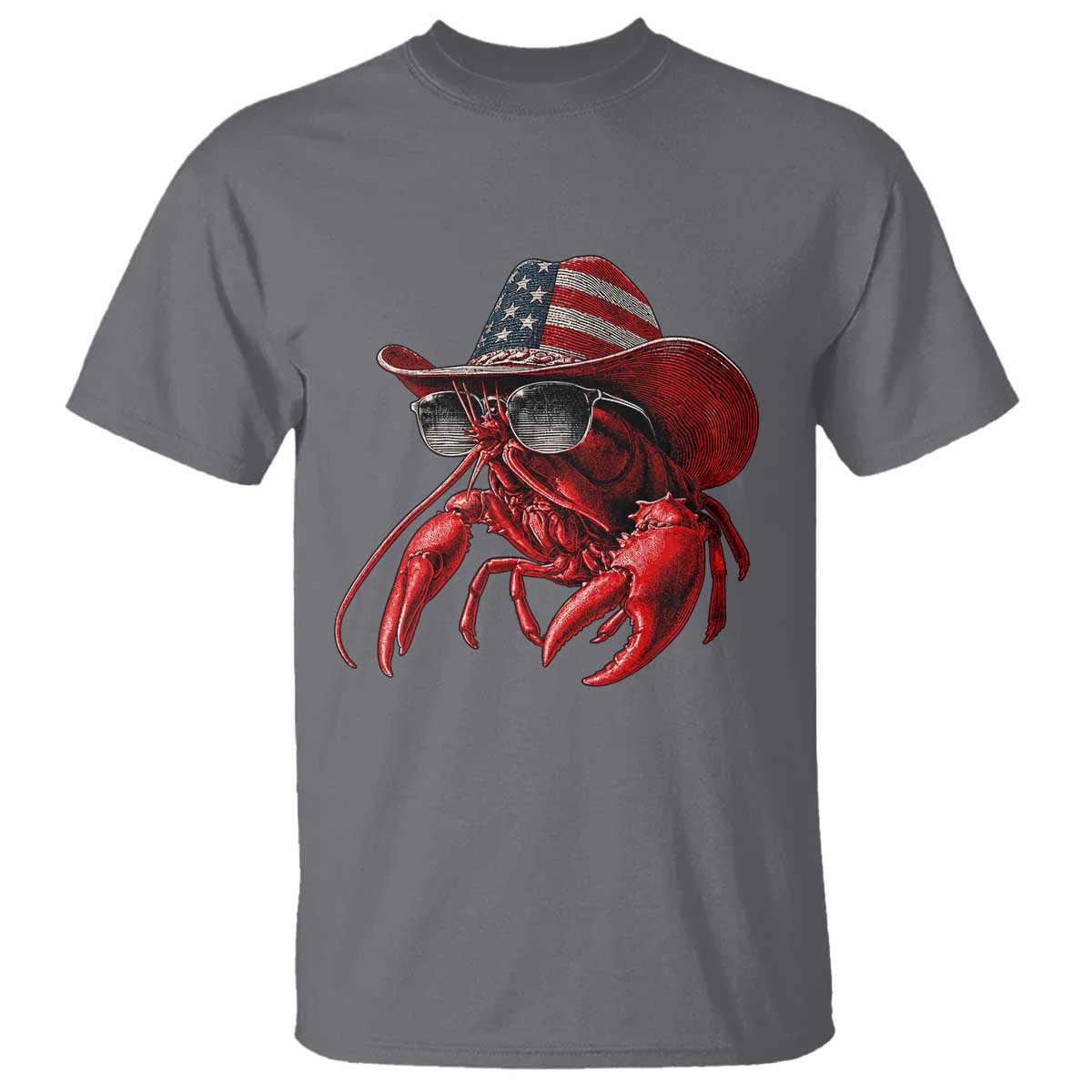 Funny Western Country Crawfish Lover Graphic T Shirt American Flag Cowboy Lobster Patriotic Cajun Season TS10 Charcoal Print Your Wear