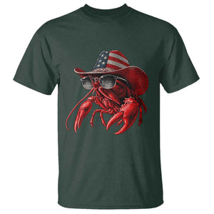 Funny Western Country Crawfish Lover Graphic T Shirt American Flag Cowboy Lobster Patriotic Cajun Season TS10 Dark Forest Green Print Your Wear