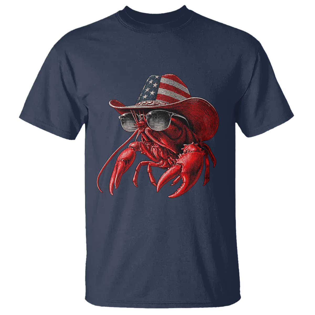 Funny Western Country Crawfish Lover Graphic T Shirt American Flag Cowboy Lobster Patriotic Cajun Season TS10 Navy Print Your Wear