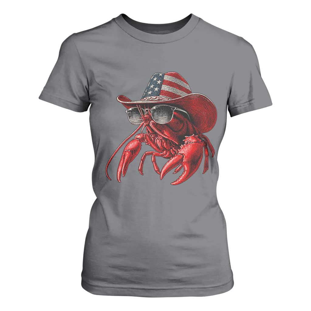 Funny Western Country Crawfish Lover Graphic T Shirt For Women American Flag Cowboy Lobster Patriotic Cajun Season TS10 Charcoal Print Your Wear