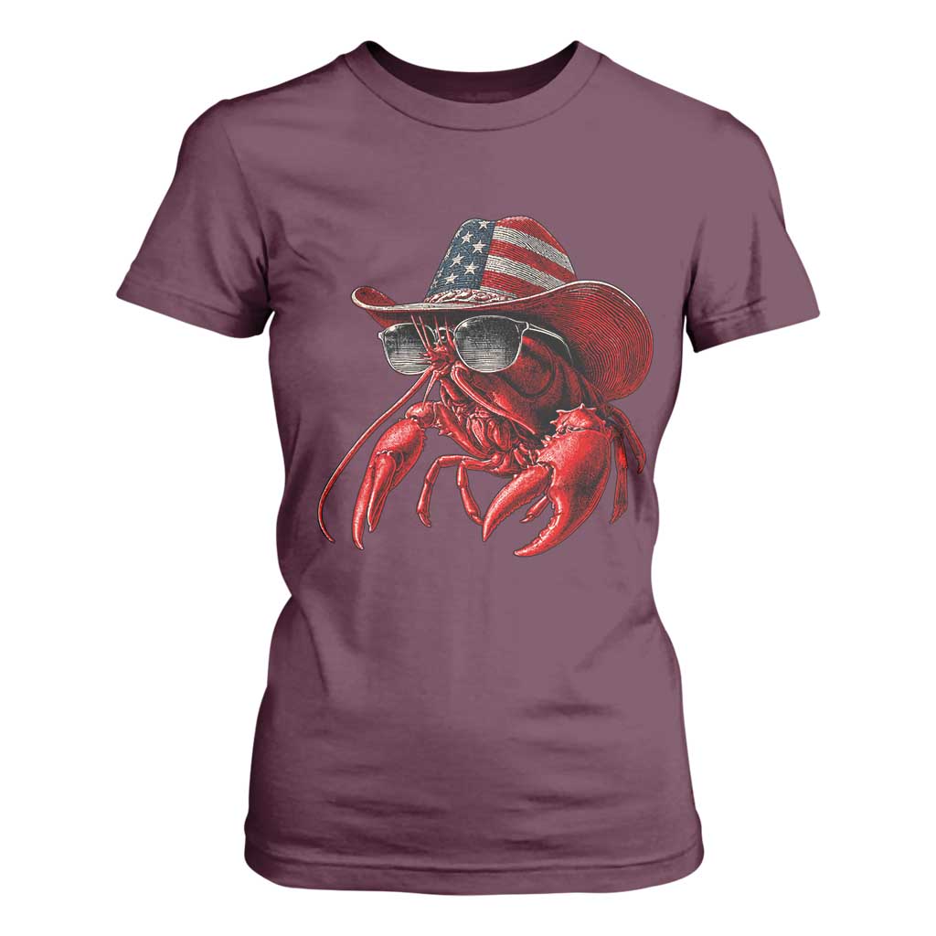 Funny Western Country Crawfish Lover Graphic T Shirt For Women American Flag Cowboy Lobster Patriotic Cajun Season TS10 Maroon Print Your Wear