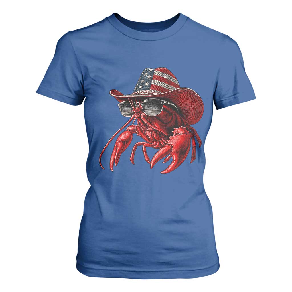 Funny Western Country Crawfish Lover Graphic T Shirt For Women American Flag Cowboy Lobster Patriotic Cajun Season TS10 Royal Blue Print Your Wear