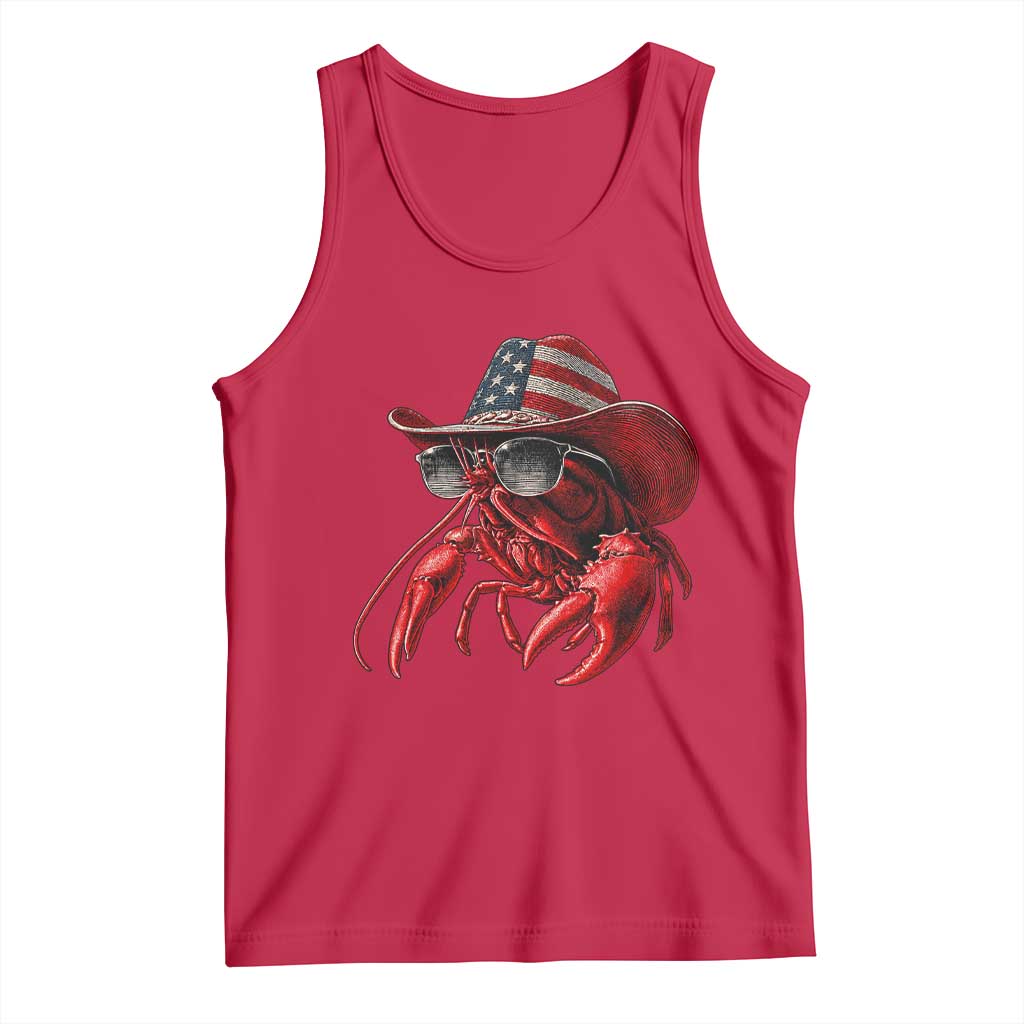 Funny Western Country Crawfish Lover Graphic Tank Top American Flag Cowboy Lobster Patriotic Cajun Season TS10 Red Print Your Wear