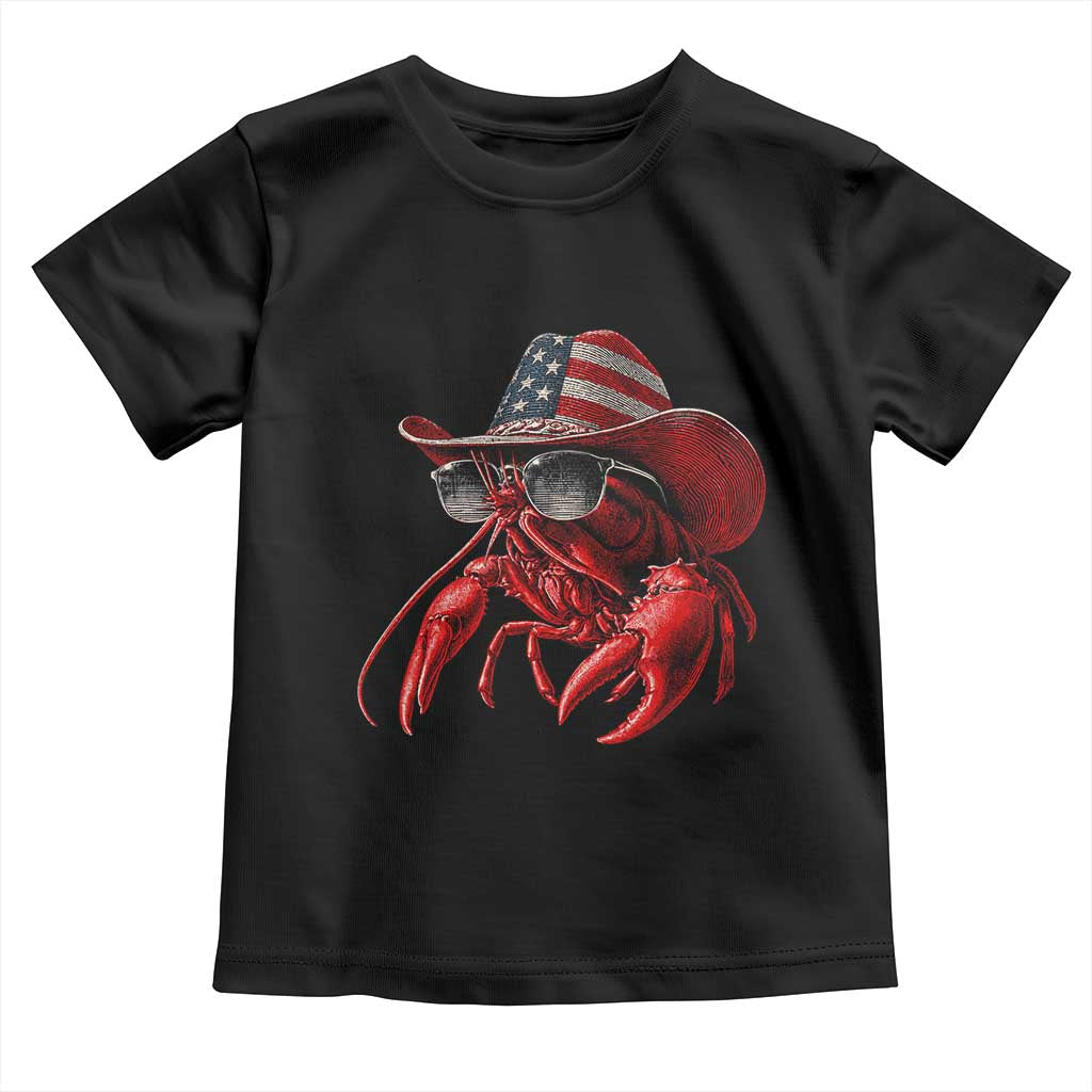Funny Western Country Crawfish Lover Graphic Toddler T Shirt American Flag Cowboy Lobster Patriotic Cajun Season TS10 Black Print Your Wear