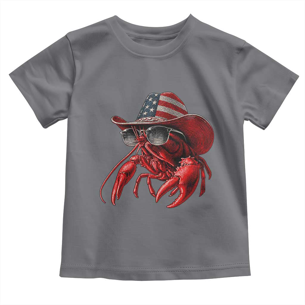 Funny Western Country Crawfish Lover Graphic Toddler T Shirt American Flag Cowboy Lobster Patriotic Cajun Season TS10 Charcoal Print Your Wear