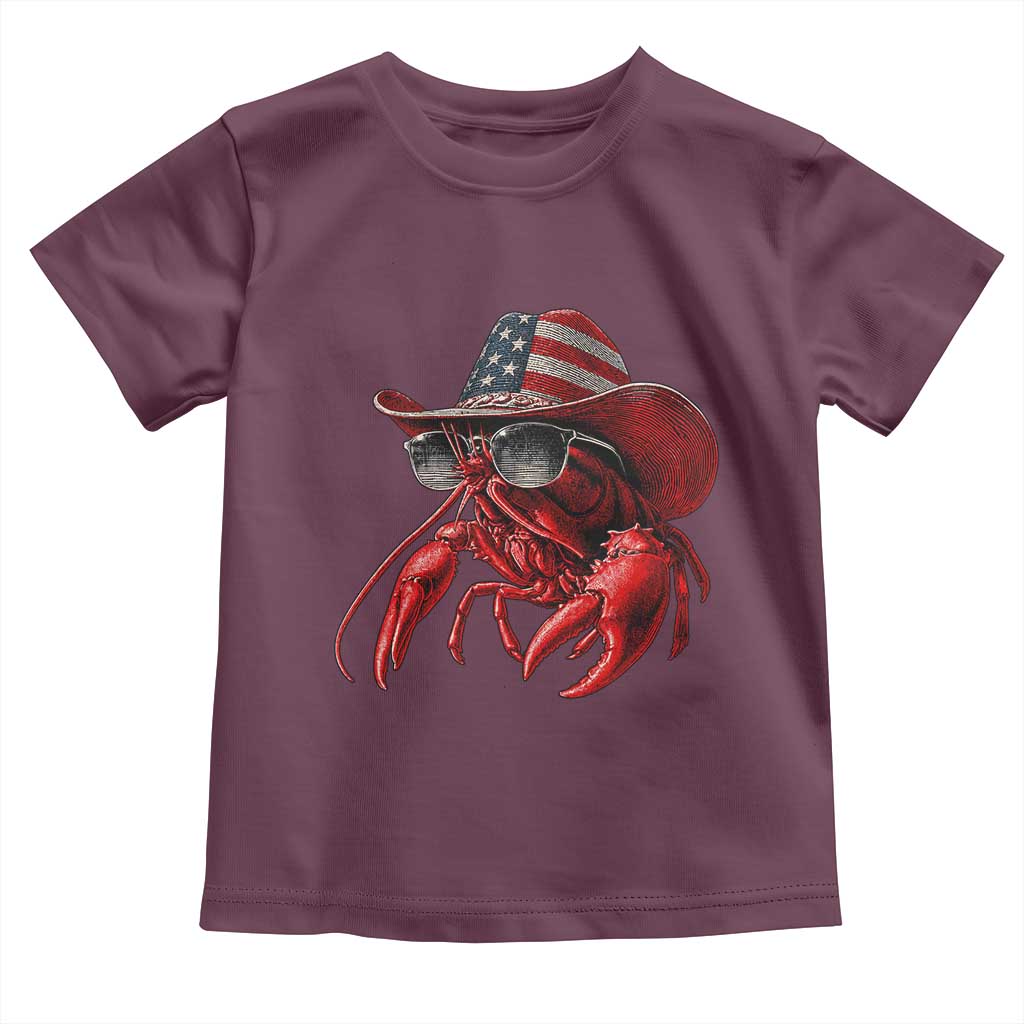 Funny Western Country Crawfish Lover Graphic Toddler T Shirt American Flag Cowboy Lobster Patriotic Cajun Season TS10 Maroon Print Your Wear