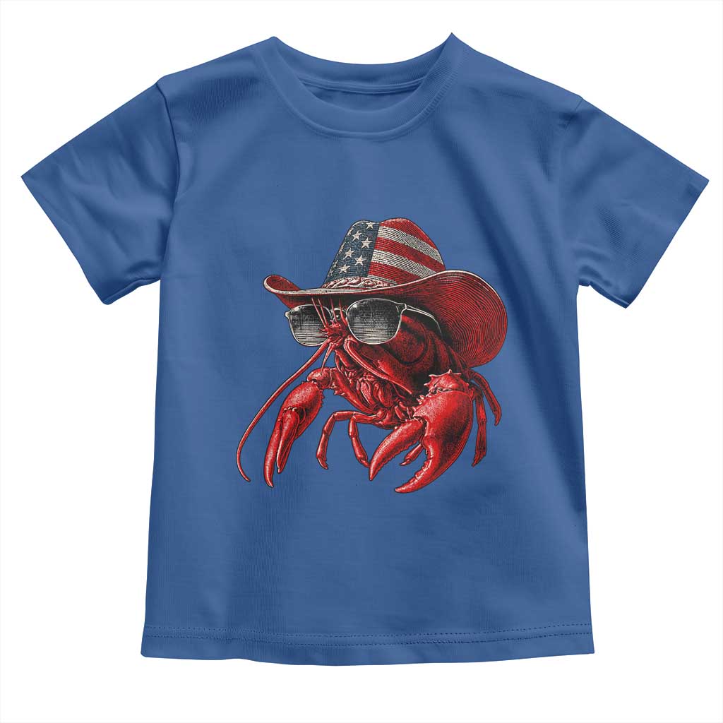 Funny Western Country Crawfish Lover Graphic Toddler T Shirt American Flag Cowboy Lobster Patriotic Cajun Season TS10 Royal Blue Print Your Wear