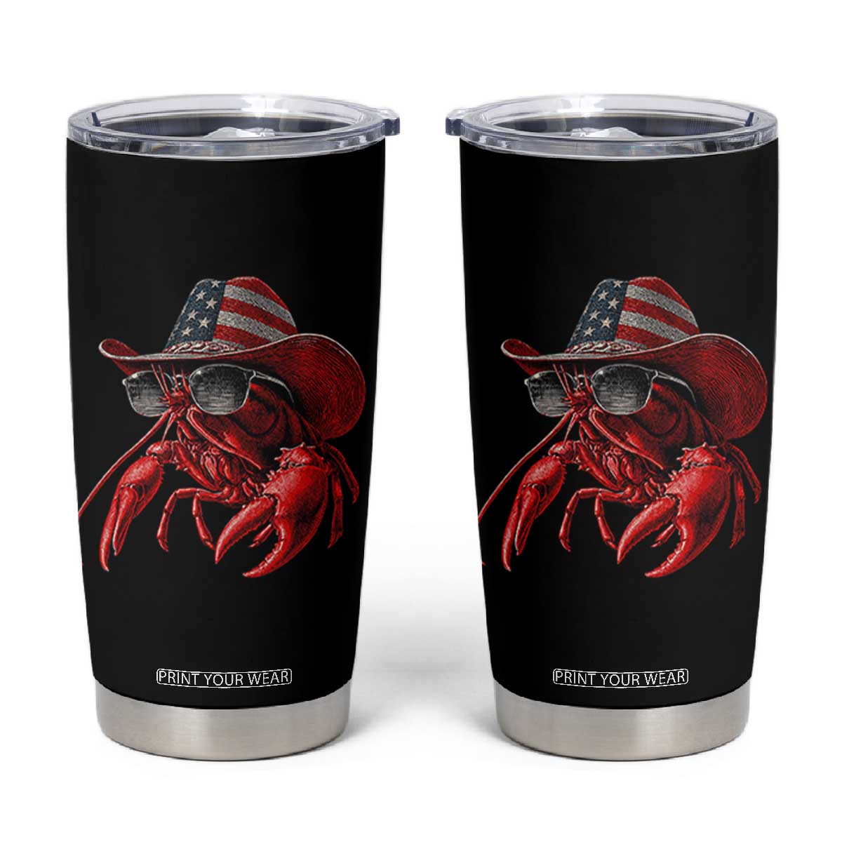 Funny Western Country Crawfish Lover Graphic Tumbler Cup American Flag Cowboy Lobster Patriotic Cajun Season TS10 Black Print Your Wear