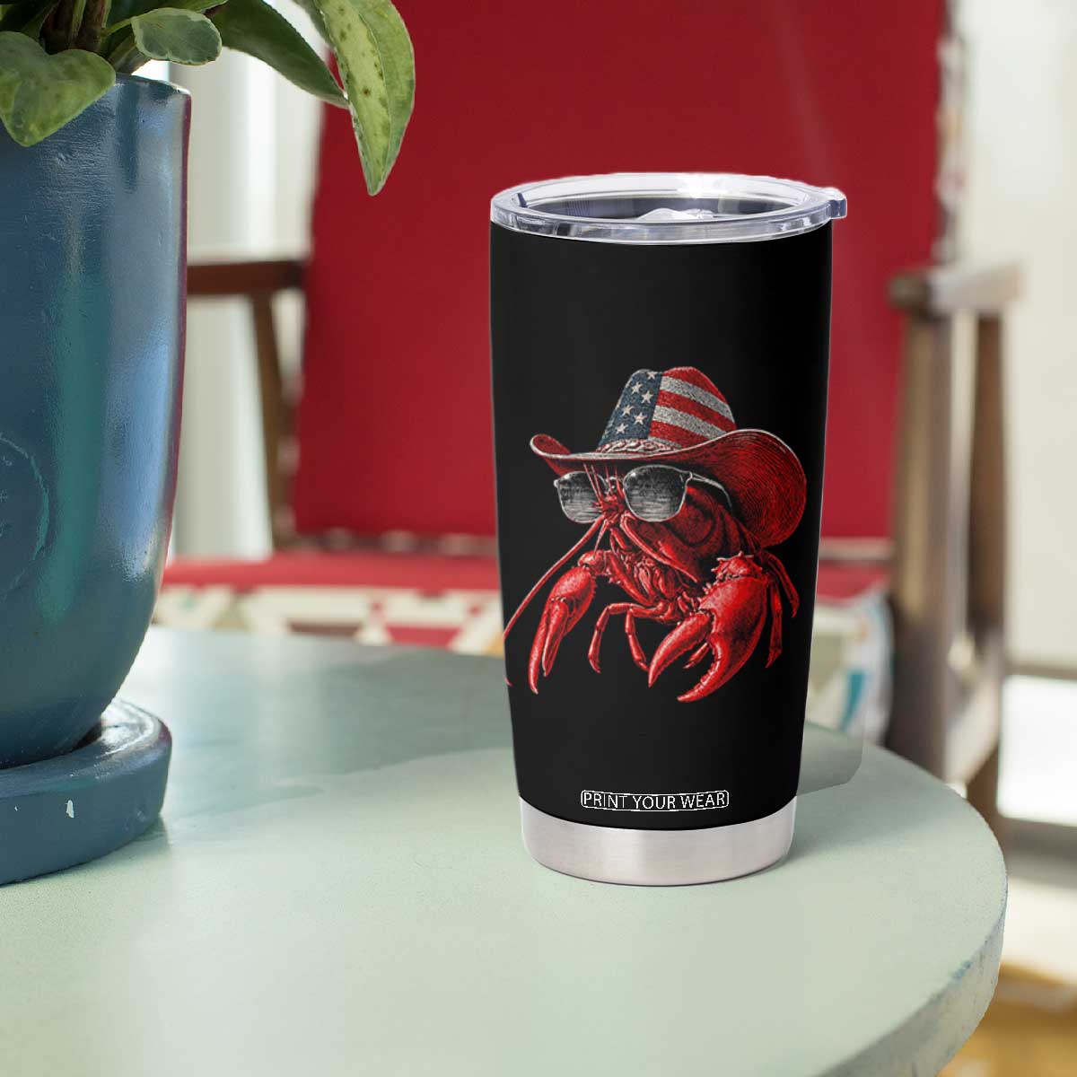 Funny Western Country Crawfish Lover Graphic Tumbler Cup American Flag Cowboy Lobster Patriotic Cajun Season TS10 Print Your Wear