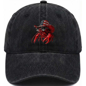 Funny Western Country Crawfish Lover Graphic Washed Cotton Baseball Cap American Flag Cowboy Lobster Patriotic Cajun Season TS10 Print Your Wear