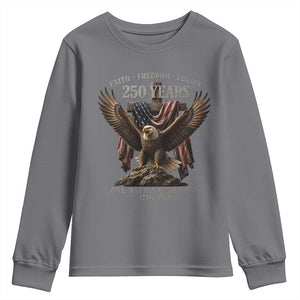 Eagle 250th Anniversary USA Youth Sweatshirt 250 Years Faith Freedom Legacy One Nation Under God Flag TS10 Charcoal Print Your Wear