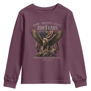Eagle 250th Anniversary USA Youth Sweatshirt 250 Years Faith Freedom Legacy One Nation Under God Flag TS10 Maroon Print Your Wear