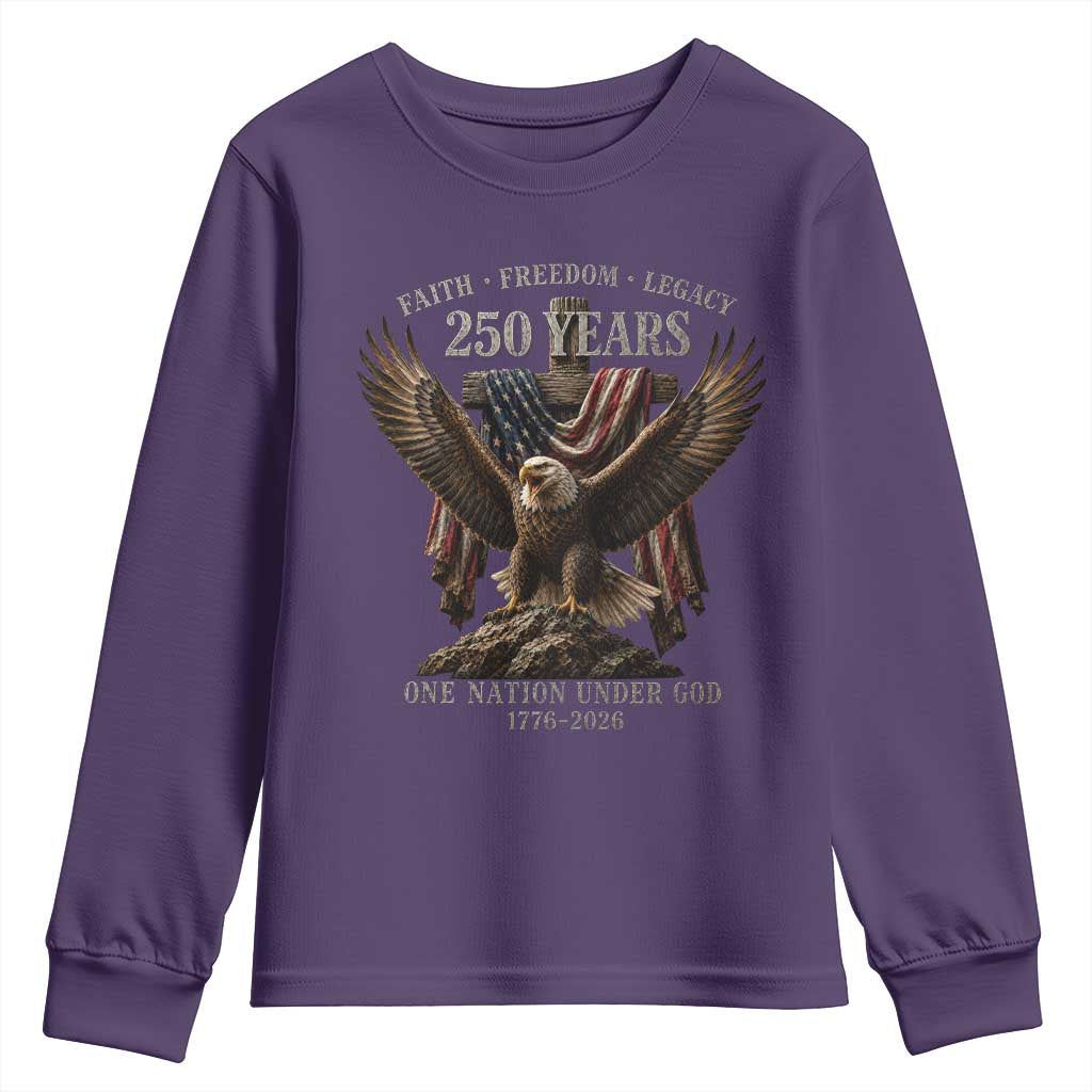 Eagle 250th Anniversary USA Youth Sweatshirt 250 Years Faith Freedom Legacy One Nation Under God Flag TS10 Purple Print Your Wear