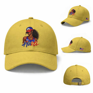 Haitian Girl Baseball Cap Melanin Black Girls Haiti Flag Proud Haitienne TS10 Baseball Cap Universal Fit Yellow Print Your Wear