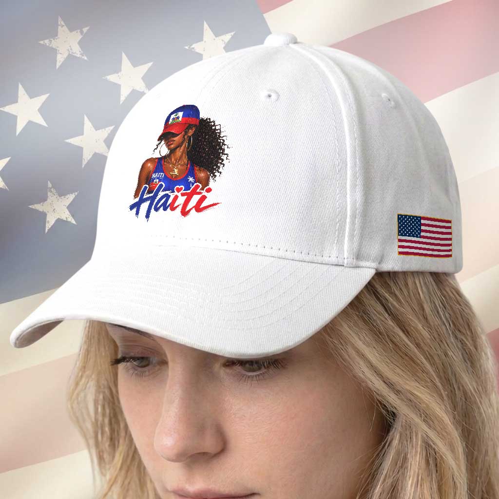 Haitian Girl Baseball Cap Melanin Black Girls Haiti Flag Proud Haitienne TS10 Print Your Wear
