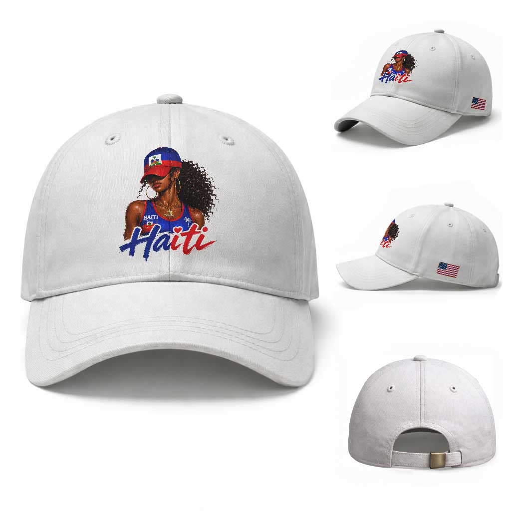Haitian Girl Baseball Cap Melanin Black Girls Haiti Flag Proud Haitienne TS10 Baseball Cap Universal Fit White Print Your Wear