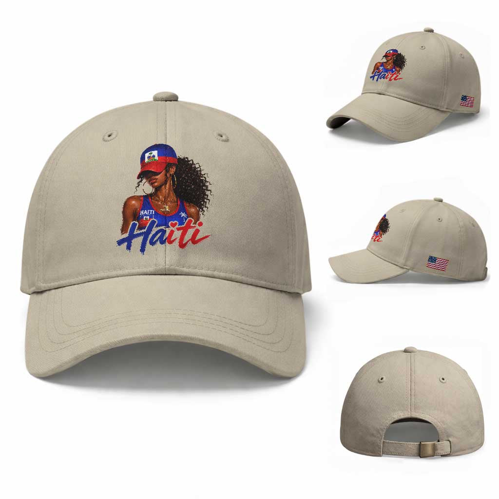 Haitian Girl Baseball Cap Melanin Black Girls Haiti Flag Proud Haitienne TS10 Baseball Cap Universal Fit Beige Print Your Wear