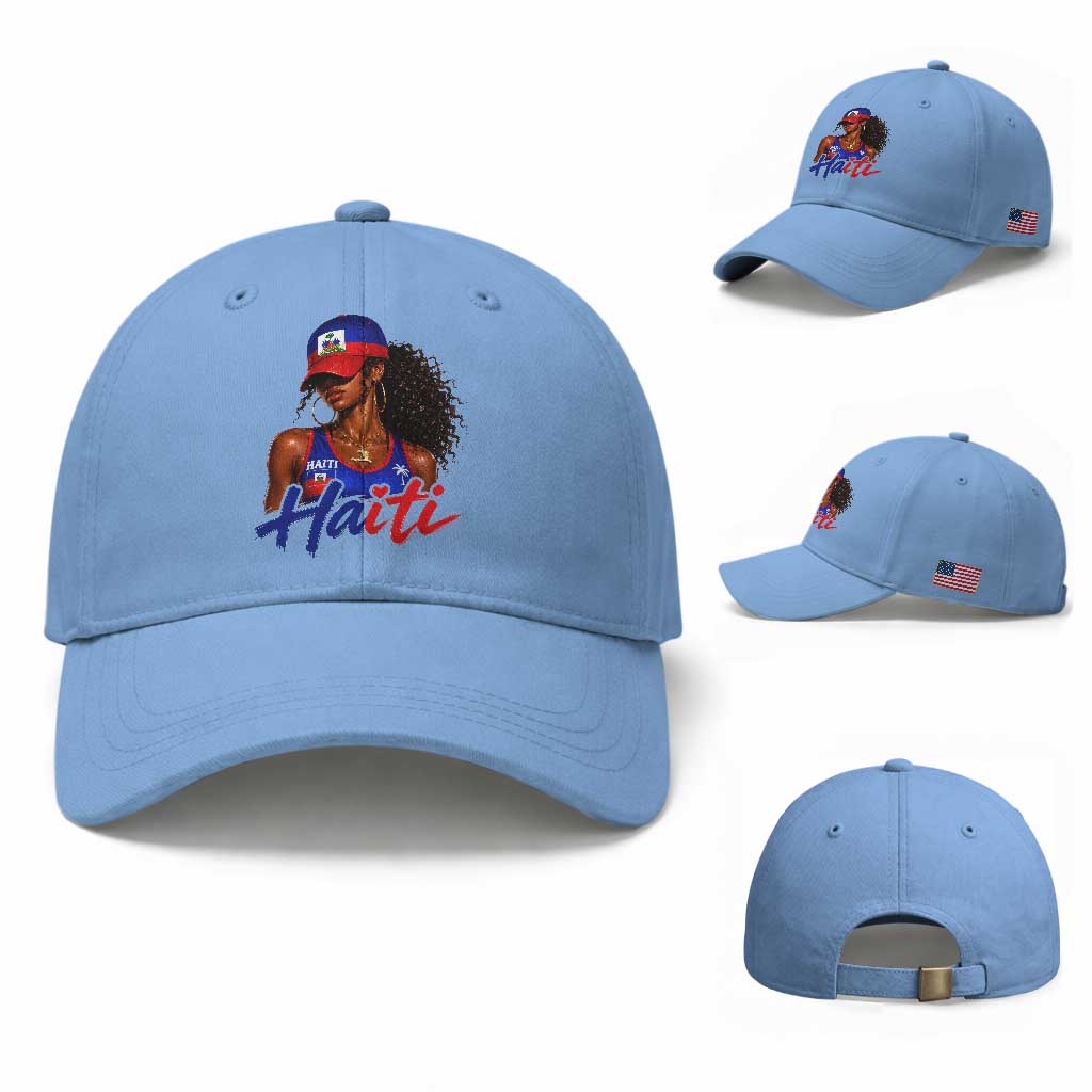 Haitian Girl Baseball Cap Melanin Black Girls Haiti Flag Proud Haitienne TS10 Baseball Cap Universal Fit Light Blue Print Your Wear