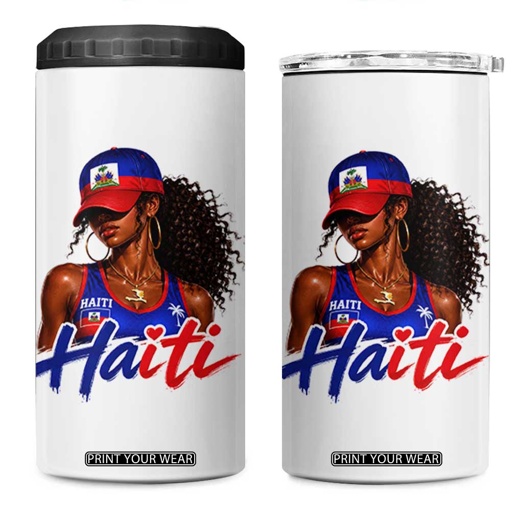Haitian Girl 4 in 1 Can Cooler Tumbler Melanin Black Girls Haiti Flag Proud Haitienne TS10 One Size: 16 oz White Print Your Wear