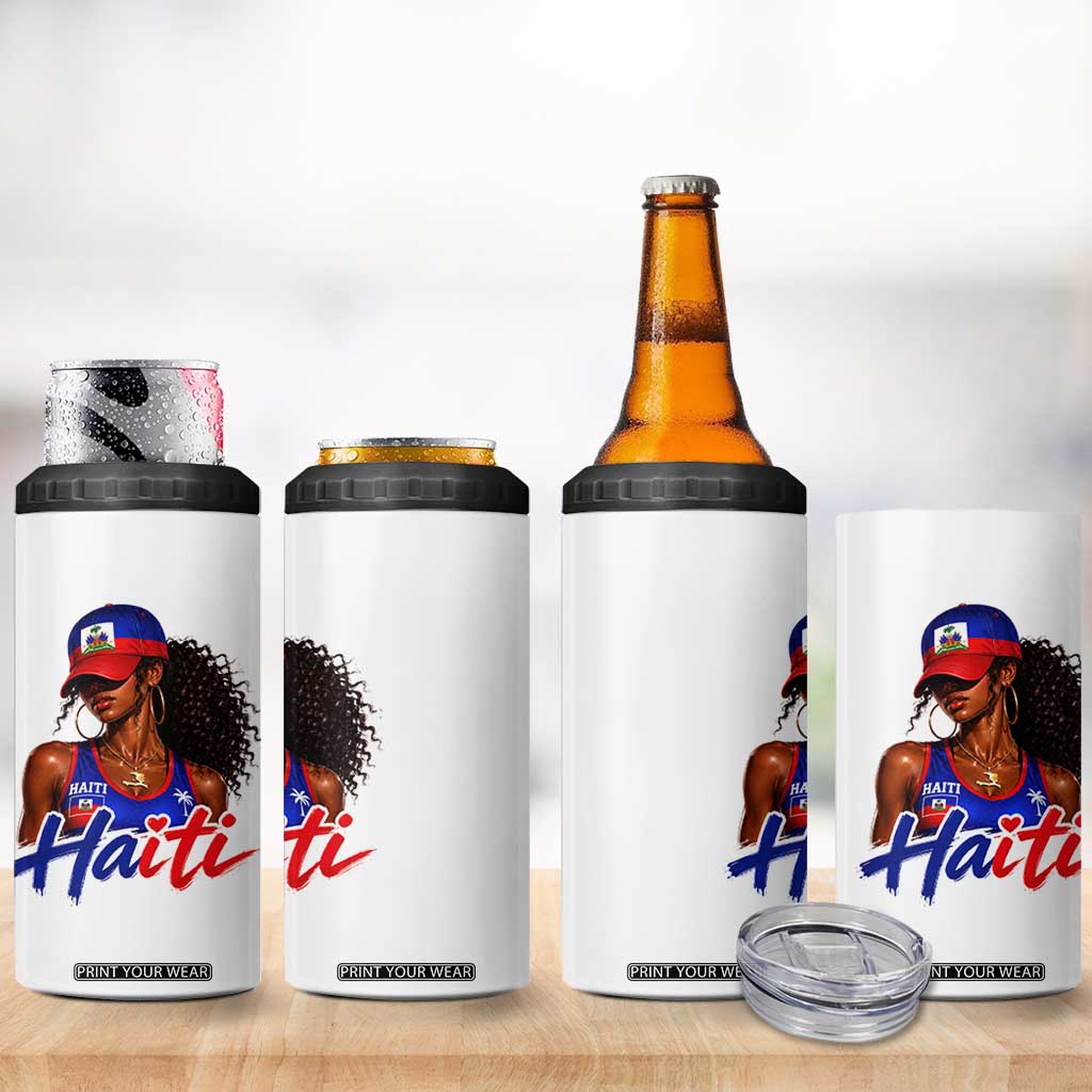 Haitian Girl 4 in 1 Can Cooler Tumbler Melanin Black Girls Haiti Flag Proud Haitienne TS10 Print Your Wear