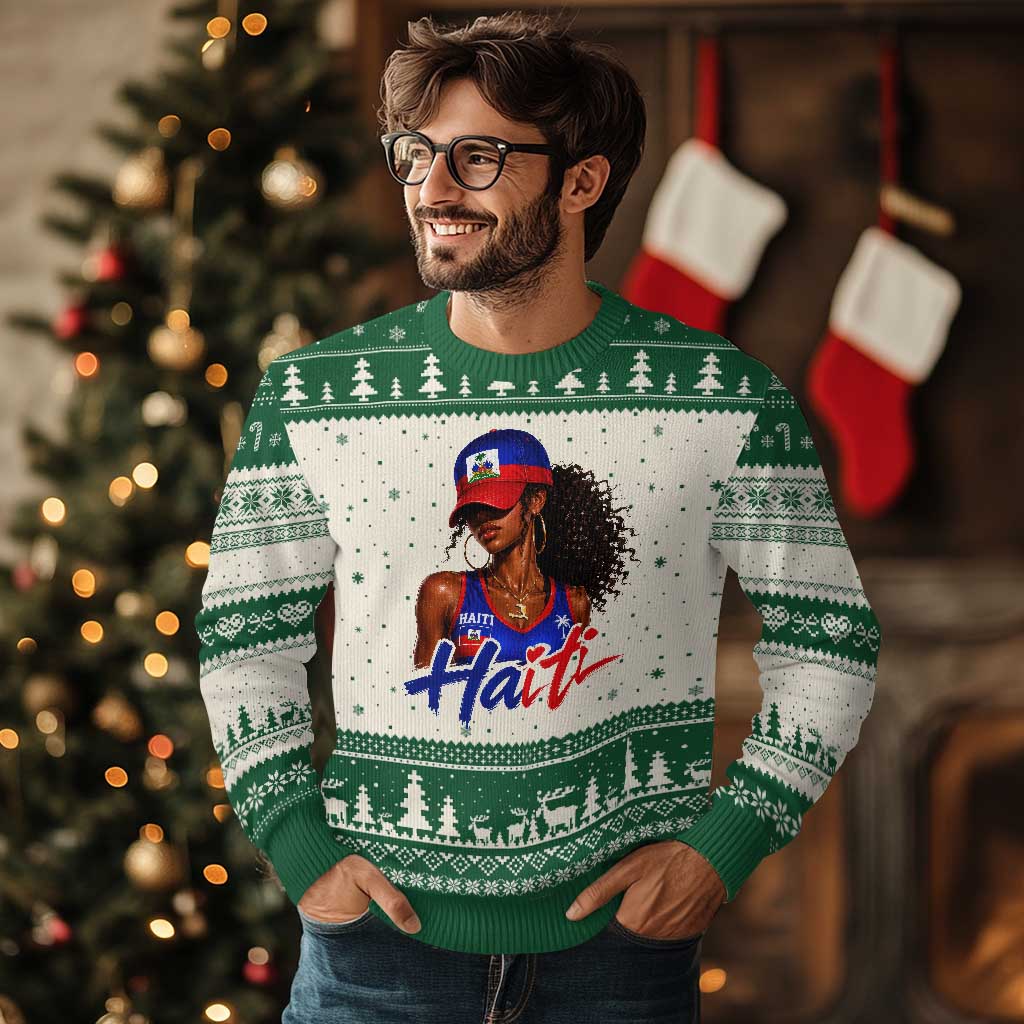 Haitian Girl Ugly Christmas Sweater Melanin Black Girls Haiti Flag Proud Haitienne TS10 Beige Green Print Your Wear