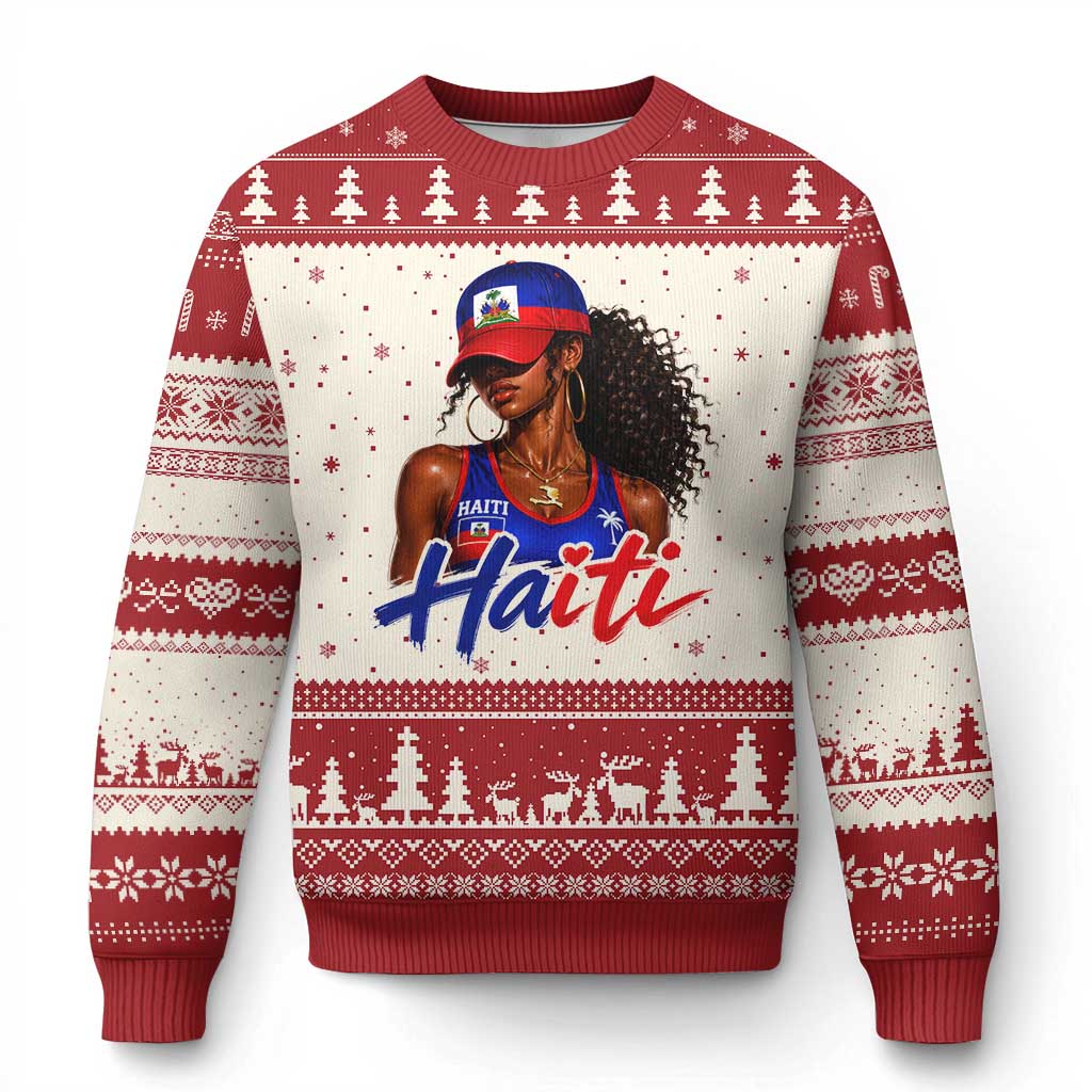Haitian Girl Ugly Christmas Sweater Melanin Black Girls Haiti Flag Proud Haitienne TS10 Beige Red Print Your Wear
