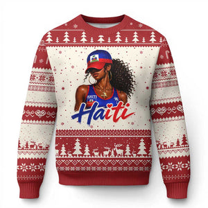 Haitian Girl Ugly Christmas Sweater Melanin Black Girls Haiti Flag Proud Haitienne TS10 Beige Red Print Your Wear