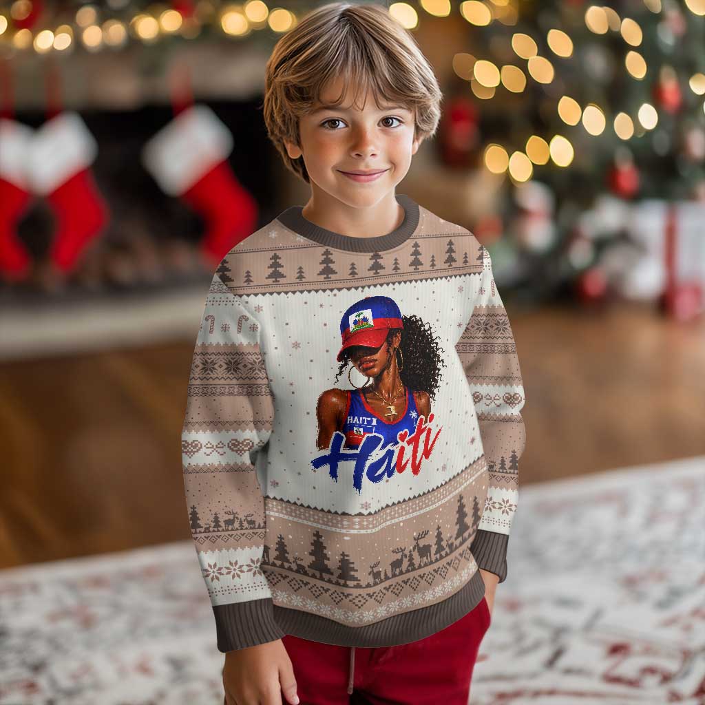 Haitian Girl Ugly Christmas Sweater Melanin Black Girls Haiti Flag Proud Haitienne TS10 Mocha Mousse Print Your Wear