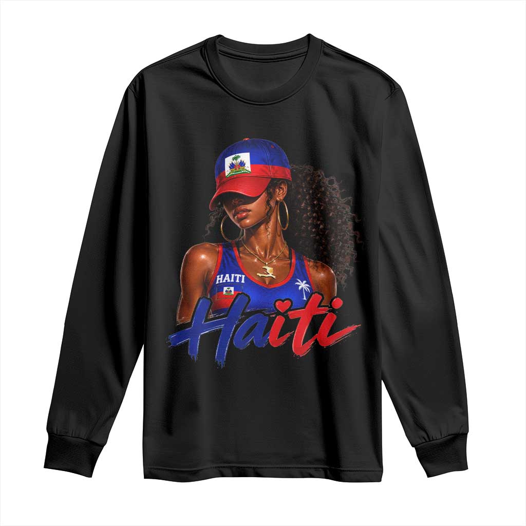Haitian Girl Long Sleeve Shirt Melanin Black Girls Haiti Flag Proud Haitienne TS10 Black Print Your Wear