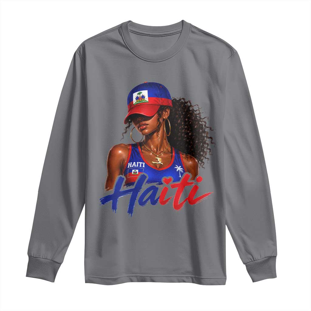 Haitian Girl Long Sleeve Shirt Melanin Black Girls Haiti Flag Proud Haitienne TS10 Charcoal Print Your Wear