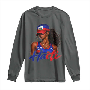 Haitian Girl Long Sleeve Shirt Melanin Black Girls Haiti Flag Proud Haitienne TS10 Dark Heather Print Your Wear