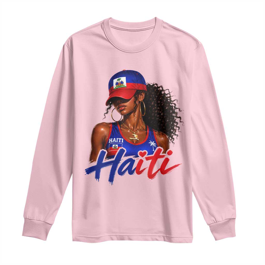 Haitian Girl Long Sleeve Shirt Melanin Black Girls Haiti Flag Proud Haitienne TS10 Light Pink Print Your Wear