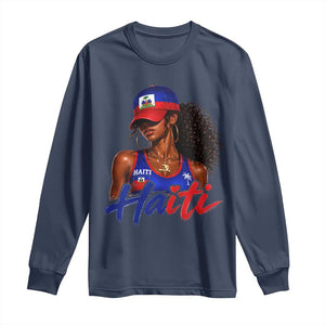 Haitian Girl Long Sleeve Shirt Melanin Black Girls Haiti Flag Proud Haitienne TS10 Navy Print Your Wear