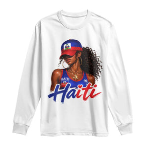 Haitian Girl Long Sleeve Shirt Melanin Black Girls Haiti Flag Proud Haitienne TS10 White Print Your Wear