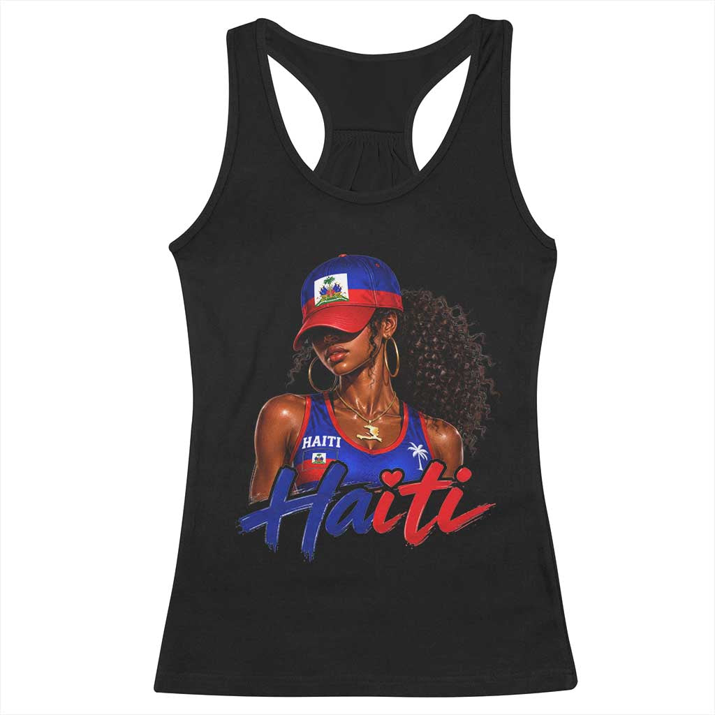 Haitian Girl Racerback Tank Top Melanin Black Girls Haiti Flag Proud Haitienne TS10 Black Print Your Wear