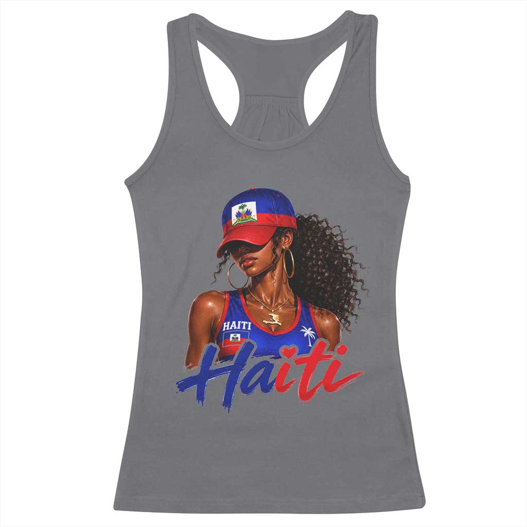 Haitian Girl Racerback Tank Top Melanin Black Girls Haiti Flag Proud Haitienne TS10 Charcoal Print Your Wear
