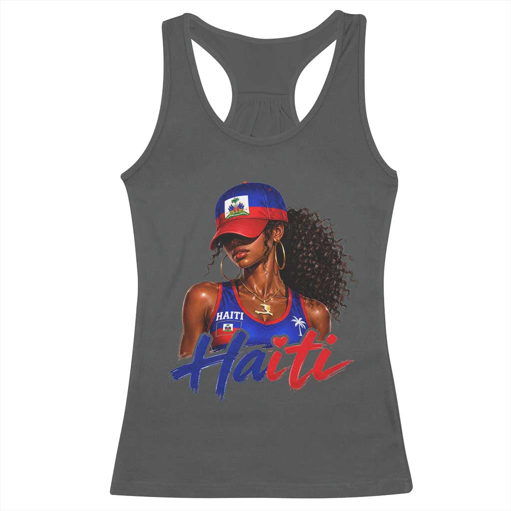 Haitian Girl Racerback Tank Top Melanin Black Girls Haiti Flag Proud Haitienne TS10 Dark Heather Print Your Wear
