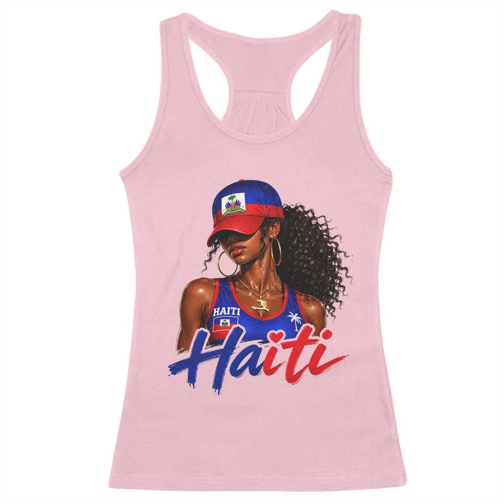 Haitian Girl Racerback Tank Top Melanin Black Girls Haiti Flag Proud Haitienne TS10 Light Pink Print Your Wear