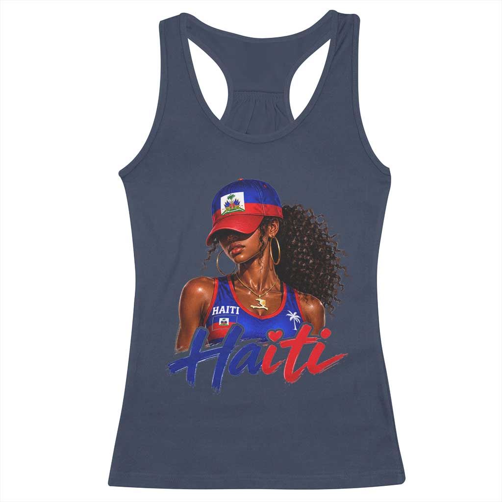 Haitian Girl Racerback Tank Top Melanin Black Girls Haiti Flag Proud Haitienne TS10 Navy Print Your Wear