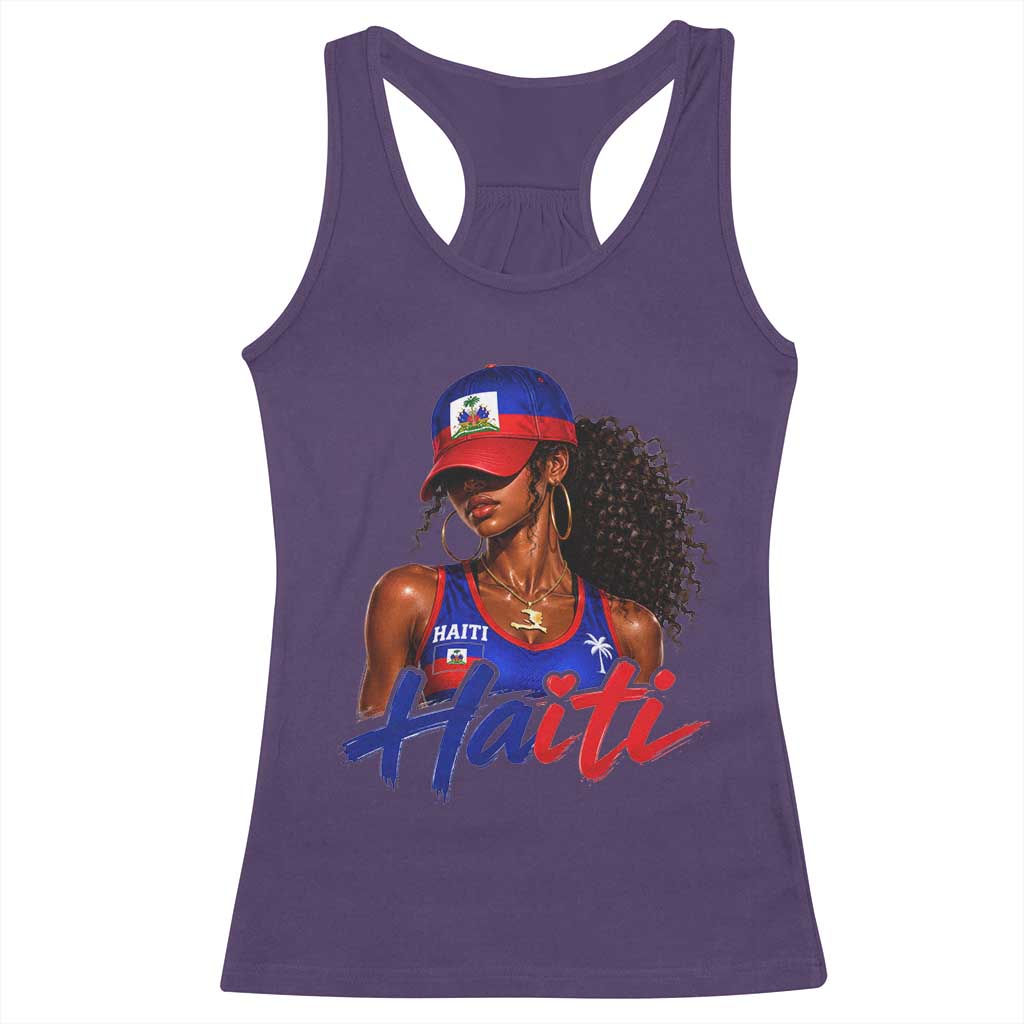 Haitian Girl Racerback Tank Top Melanin Black Girls Haiti Flag Proud Haitienne TS10 Purple Print Your Wear