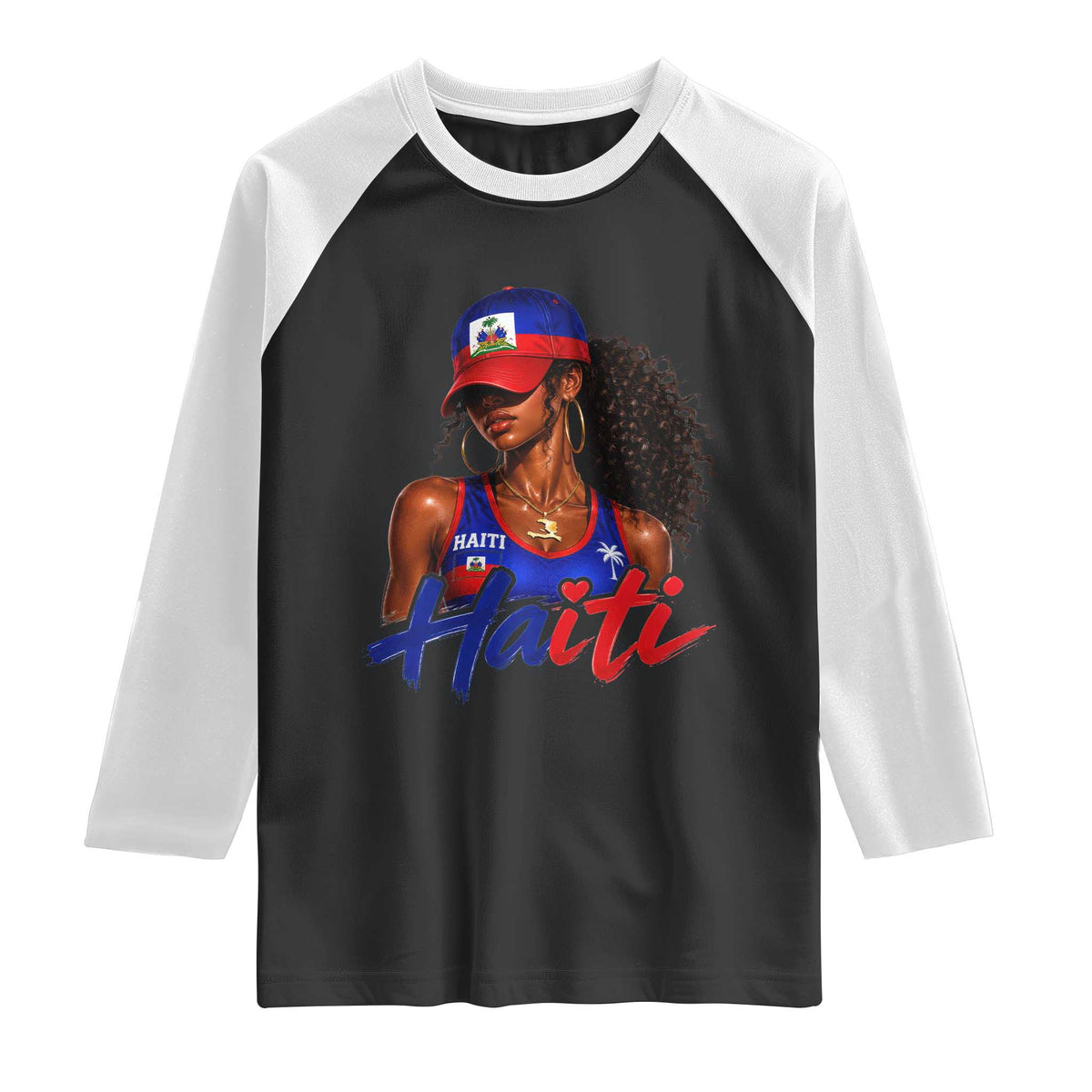 Haitian Girl Raglan Shirt Melanin Black Girls Haiti Flag Proud Haitienne TS10 Black White Print Your Wear
