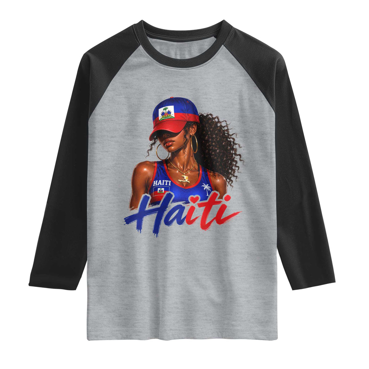 Haitian Girl Raglan Shirt Melanin Black Girls Haiti Flag Proud Haitienne TS10 Heather Gray Black Print Your Wear