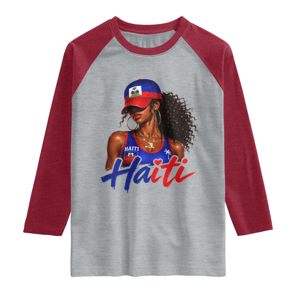 Haitian Girl Raglan Shirt Melanin Black Girls Haiti Flag Proud Haitienne TS10 Heather Gray Heather Red Print Your Wear