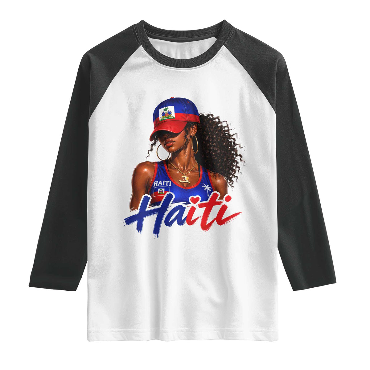 Haitian Girl Raglan Shirt Melanin Black Girls Haiti Flag Proud Haitienne TS10 White Black Print Your Wear