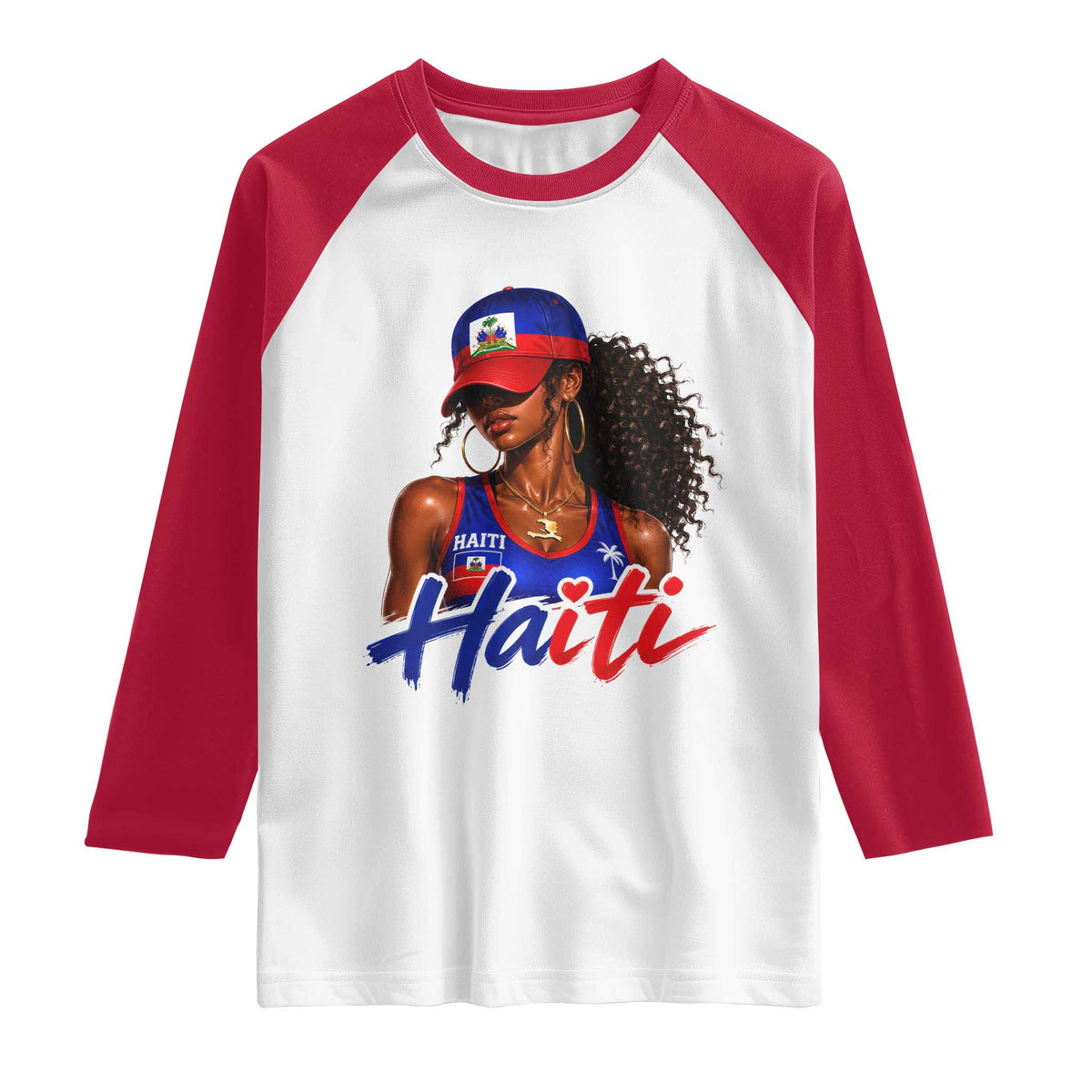 Haitian Girl Raglan Shirt Melanin Black Girls Haiti Flag Proud Haitienne TS10 White Red Print Your Wear