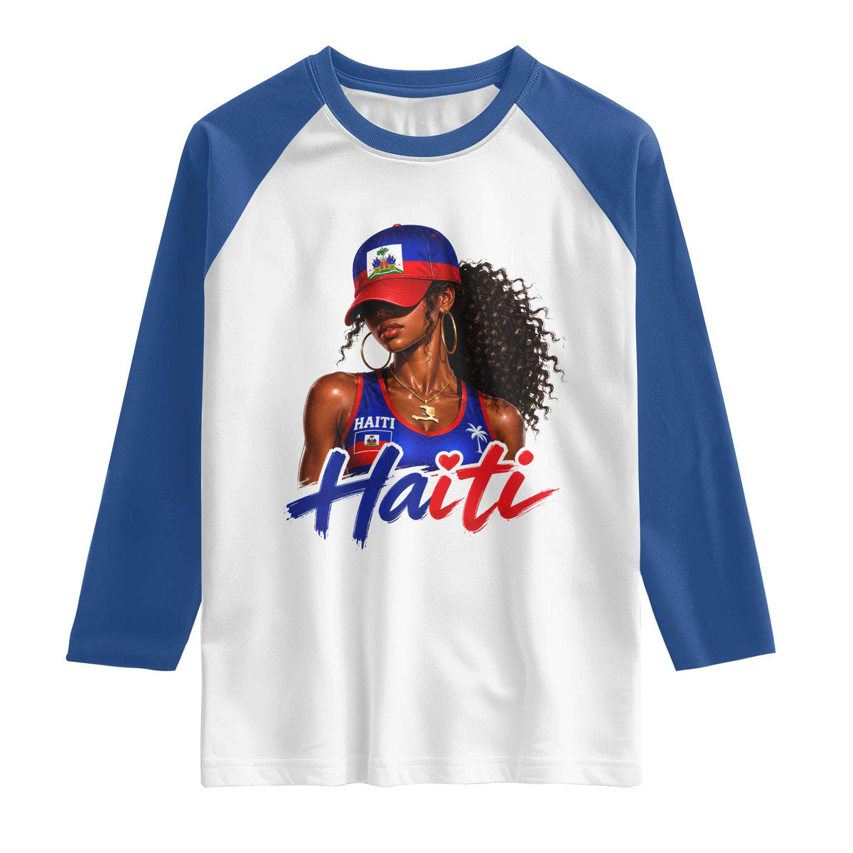 Haitian Girl Raglan Shirt Melanin Black Girls Haiti Flag Proud Haitienne TS10 White Royal Print Your Wear