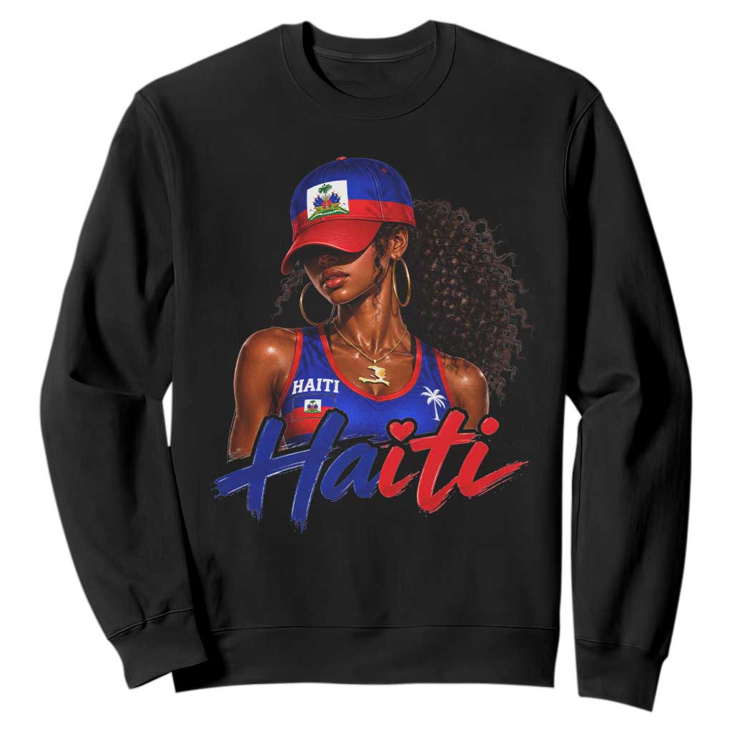 Haitian Girl Sweatshirt Melanin Black Girls Haiti Flag Proud Haitienne TS10 Black Print Your Wear