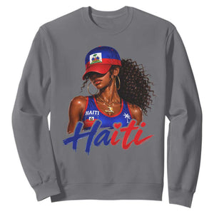 Haitian Girl Sweatshirt Melanin Black Girls Haiti Flag Proud Haitienne TS10 Charcoal Print Your Wear