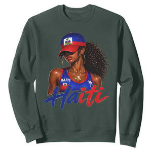 Haitian Girl Sweatshirt Melanin Black Girls Haiti Flag Proud Haitienne TS10 Dark Forest Green Print Your Wear